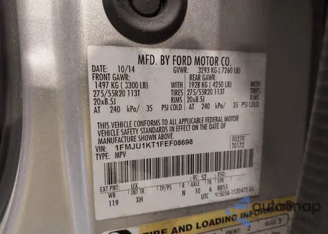 2015 Ford Expedition Limited from USA, damaged, VIN 1FMJU1KT1FEF08698